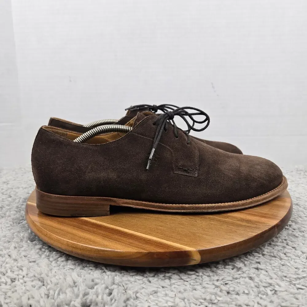 Brooks Brothers Men 10.5D Brown Nubuck Suede Plain Toe Derby Oxford Dress Shoe